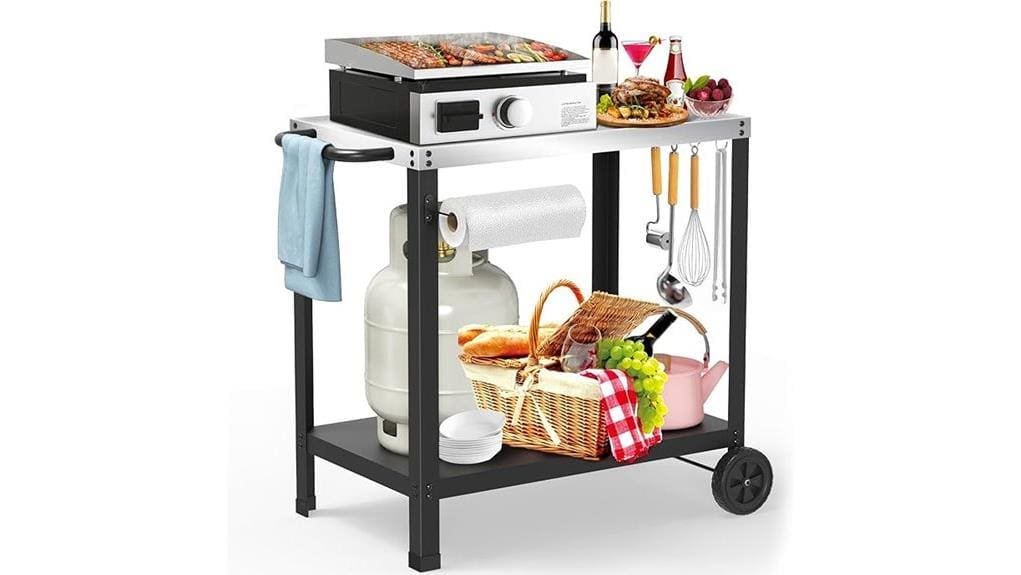 compact double shelf grill table