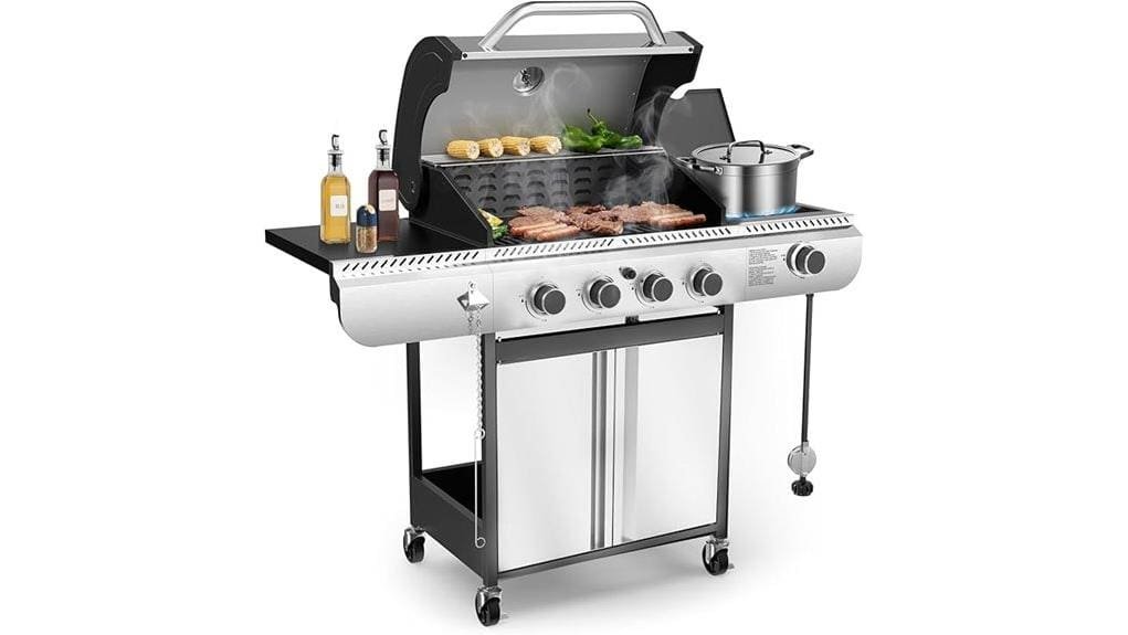 four burner gas grill with sideburner