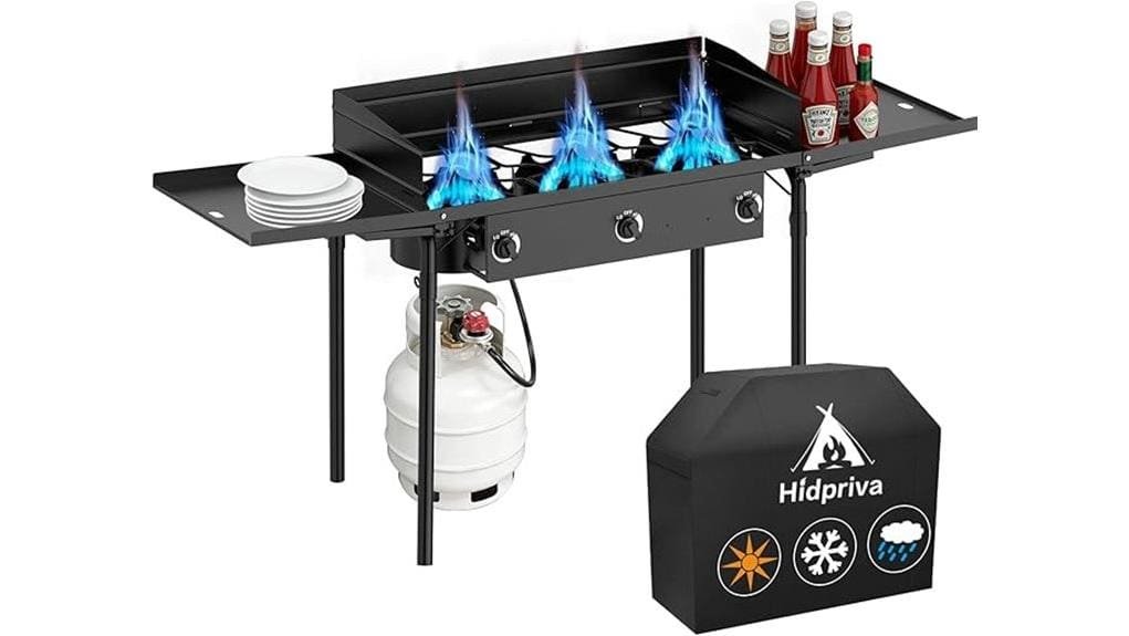 three burner camping stove with windscreen